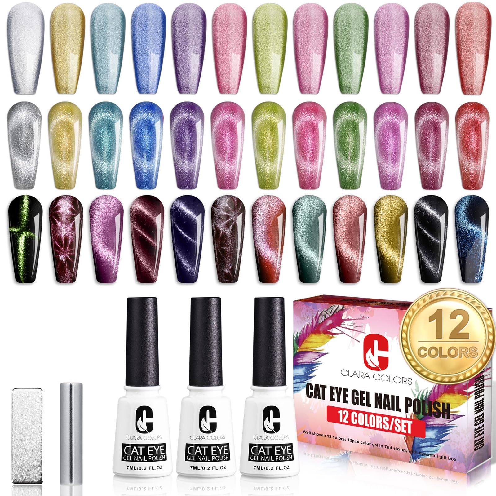 Amazon.com : Clara Colors 12 Colors Cat Eye Gel Nail Polish Set